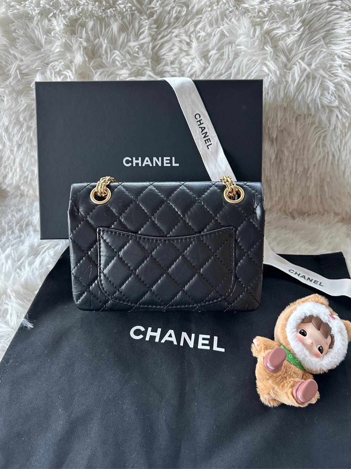 Chanel 2.55 Mini Black Gold Calfskin Shoulder Bag For Women