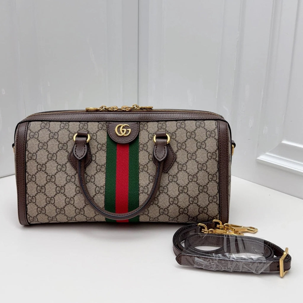 Gucci Ophidia Boston Bag GG Supreme Canvas Crossbody Bag Brown Women