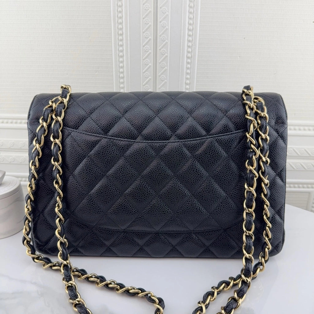 CHANEL CF Jumbo Black Leather Chain Shoulder Bag For Women
