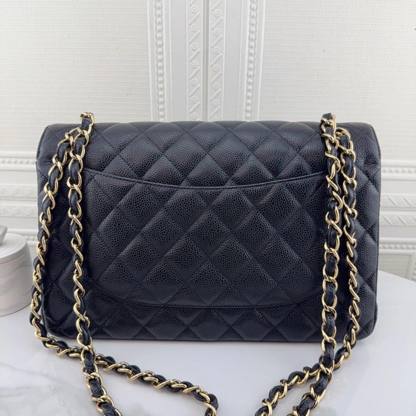 CHANEL CF Jumbo Black Leather Chain Shoulder Bag For Women