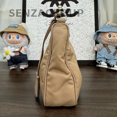 Prada Medium Beige Silver Hobo Chain Shoulder Bag for Women