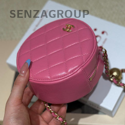 Chanel Golden Ball Round Flap Quilted Chain Shoulder Bag Pink Gold