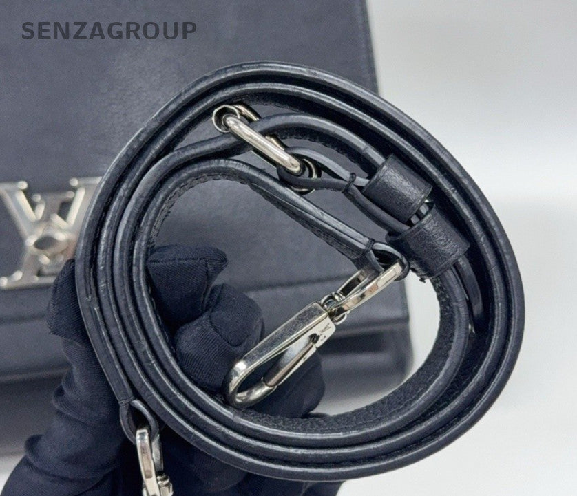 Louis Vuitton lock me MM All-Leather Shoulder Crossbody Bag Women Black