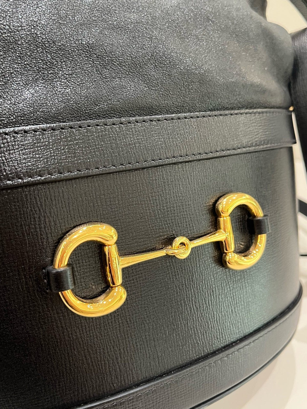 Gucci 1955 Drawstring Bucket Bag Black Gold Shoulder Crossbody Women