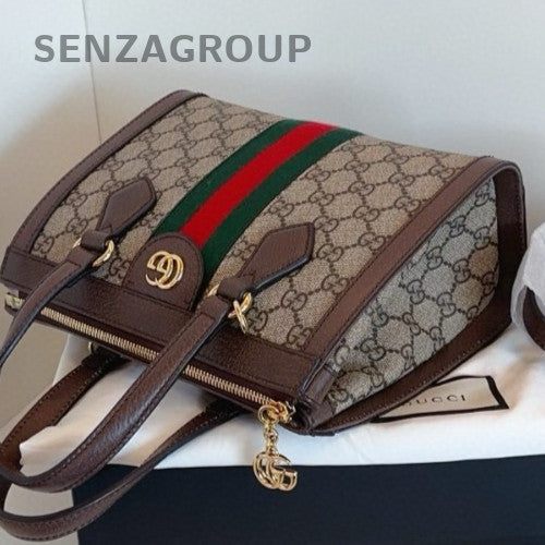 Gucci Ophidia PM Tote Handbag Shoulder Bag Brown Gold Women Brand NEW