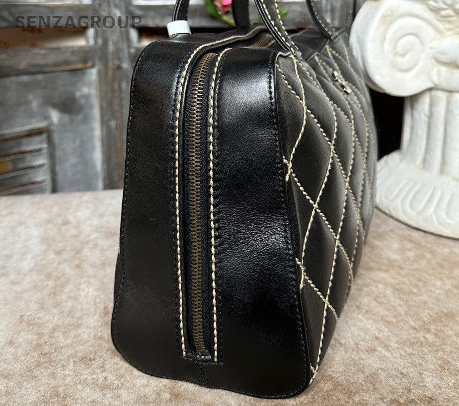 Chanel Bolide Diamond Top Handle Bag Black Silver Used Women Classic Vintage
