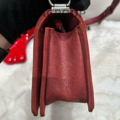 Chanel Le Boy Medium Lambskin Shoulder Bag Red Silver Classic Women