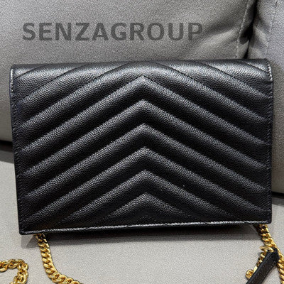 Saint Laurent Envelope Chain Shoulder Bag Black Gold Women's Classic Fashion
