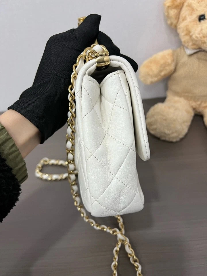 Authentic CHANEL White Diamond Top Handle Bag Crossbody For Women