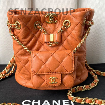Chanel Quilted Small Orange Chain Backpack Classic Fashion Women