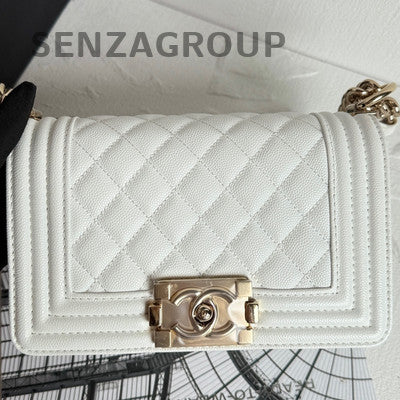 Chanel White Gold Small Le Boy Quilted Shoulder Crossbody Bag Classic