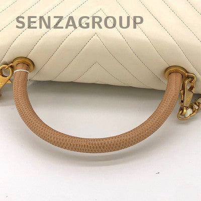Chanel White Gold V-Pattern Calfskin Handbag Chain Strap Classic Fashion