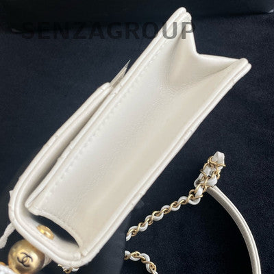Chanel White Quilted Pearl Chain Crossbody Bag - Women's Fashion