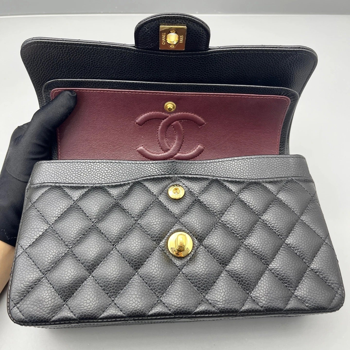 CHANEL Black Leather Classic Flap Small Shoulder Bag For Women
