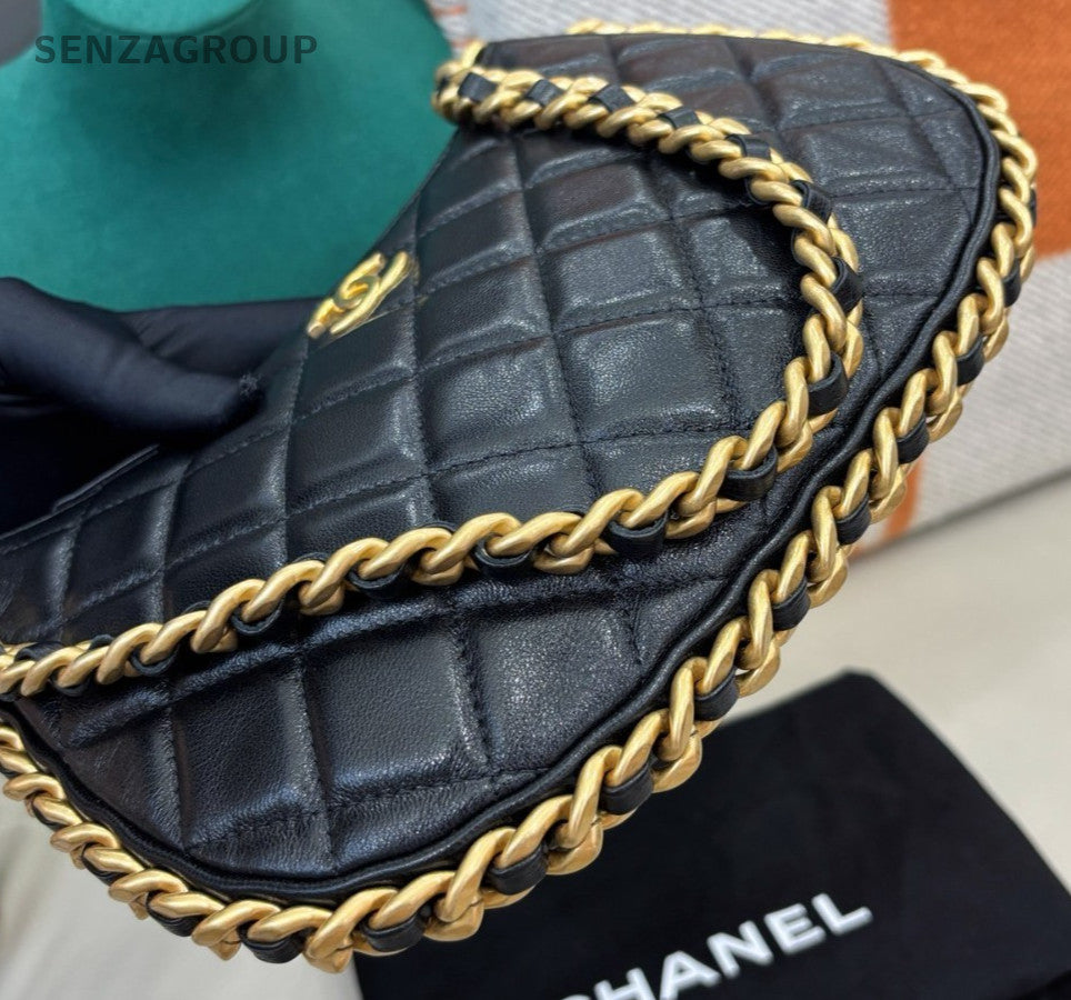 Chanel 23B Hobo Chain Shoulder Bag Diamond Black Gold Women Classic Fashion