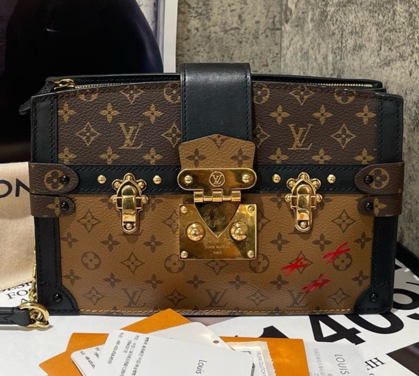 Louis Vuitton Trunk Clutch Box Monogram Shoulder Bag Crossbody Brown Gold Women