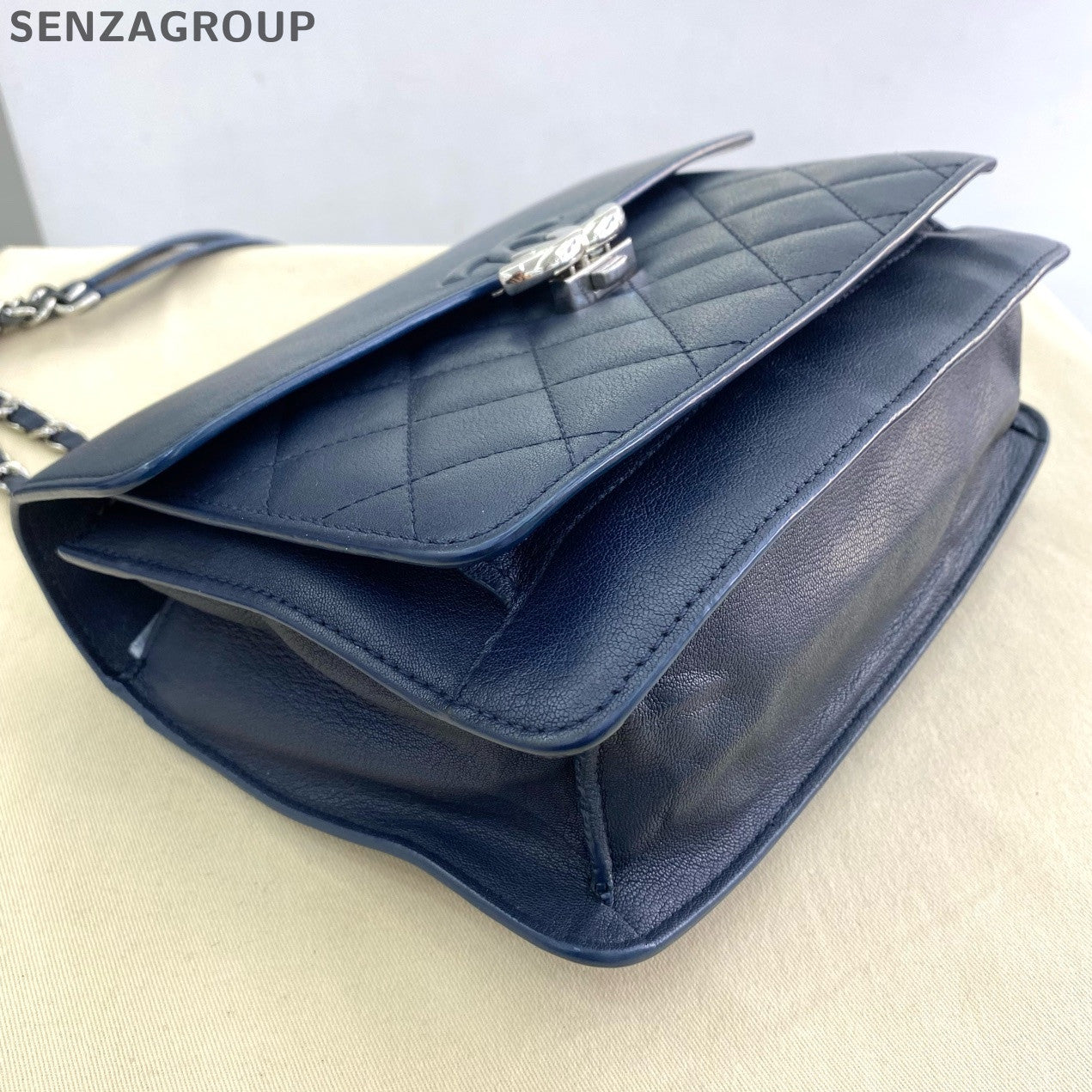 Chanel Cuba Collection Navy Blue Leather Shoulder Bag Silver Hardware