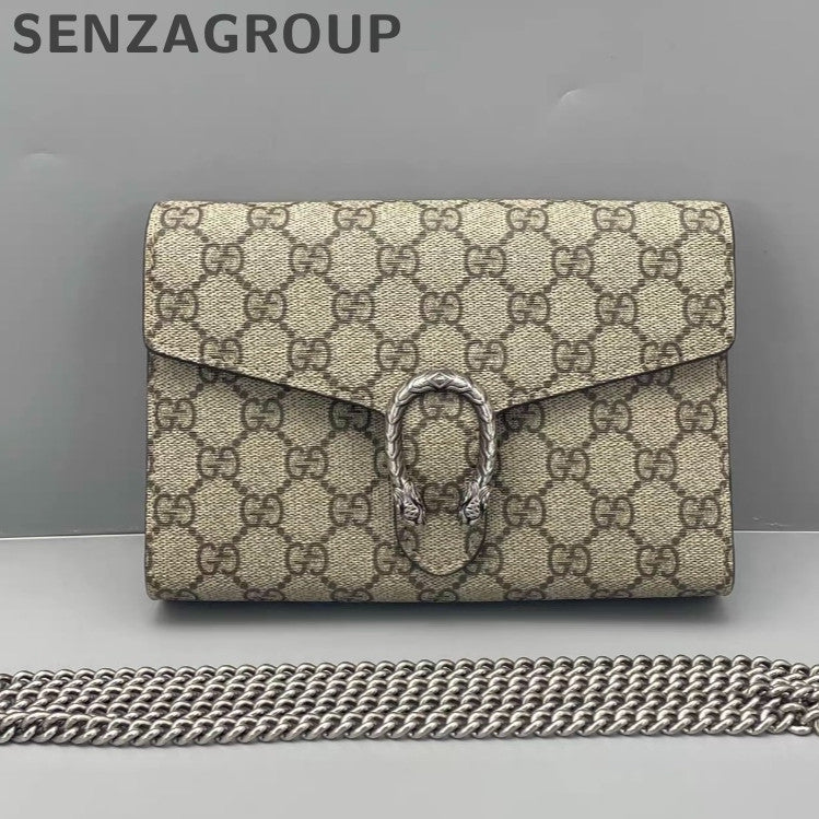 Gucci Dionysus WOC Chain Brown Silver Buckle Shoulder Crossbody Bag