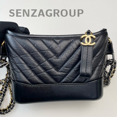 Chanel V-Stitch Gabrielle Hobo Bag Black Gold Classic Women's Shoulder Bag