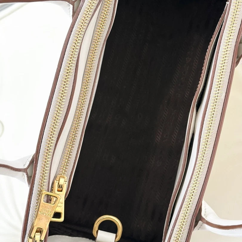 Prada Tote White Top Handle Crossbody Bag Gold Hardware Women S