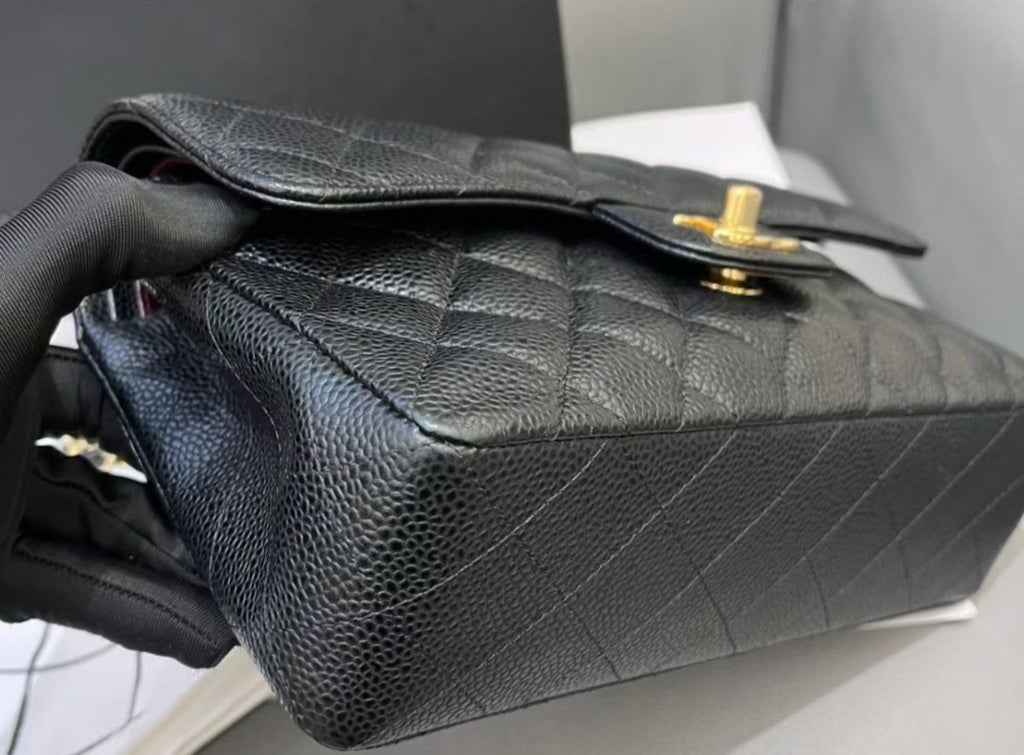 Chanel Classic Flap PM Chain Calfskin Shoulder Crossbody Black Gold Women