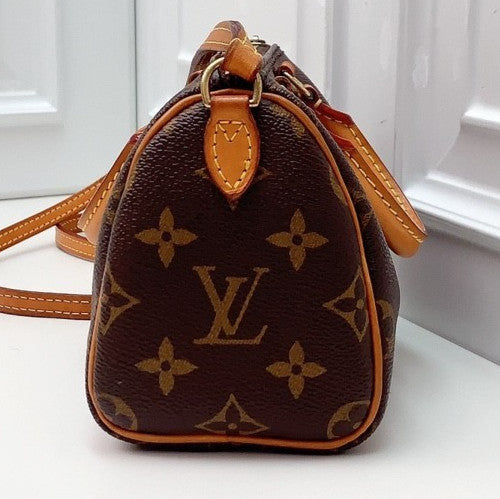 Louis Vuitton Speedy Nano Monogram Crossbody Brown Gold Used Women Classic