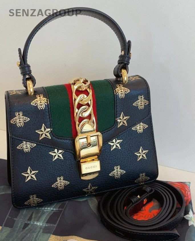 Gucci Sylvie Small Limited Edition bee Top Handle 2way Shoulder bag Women Black