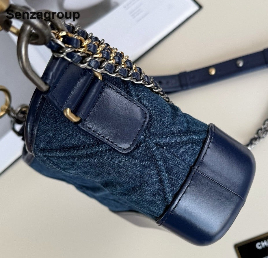 Chanel Gabrielle PM Denim Chain Shoulder Bag Crossbody Blue Gold Women Classic