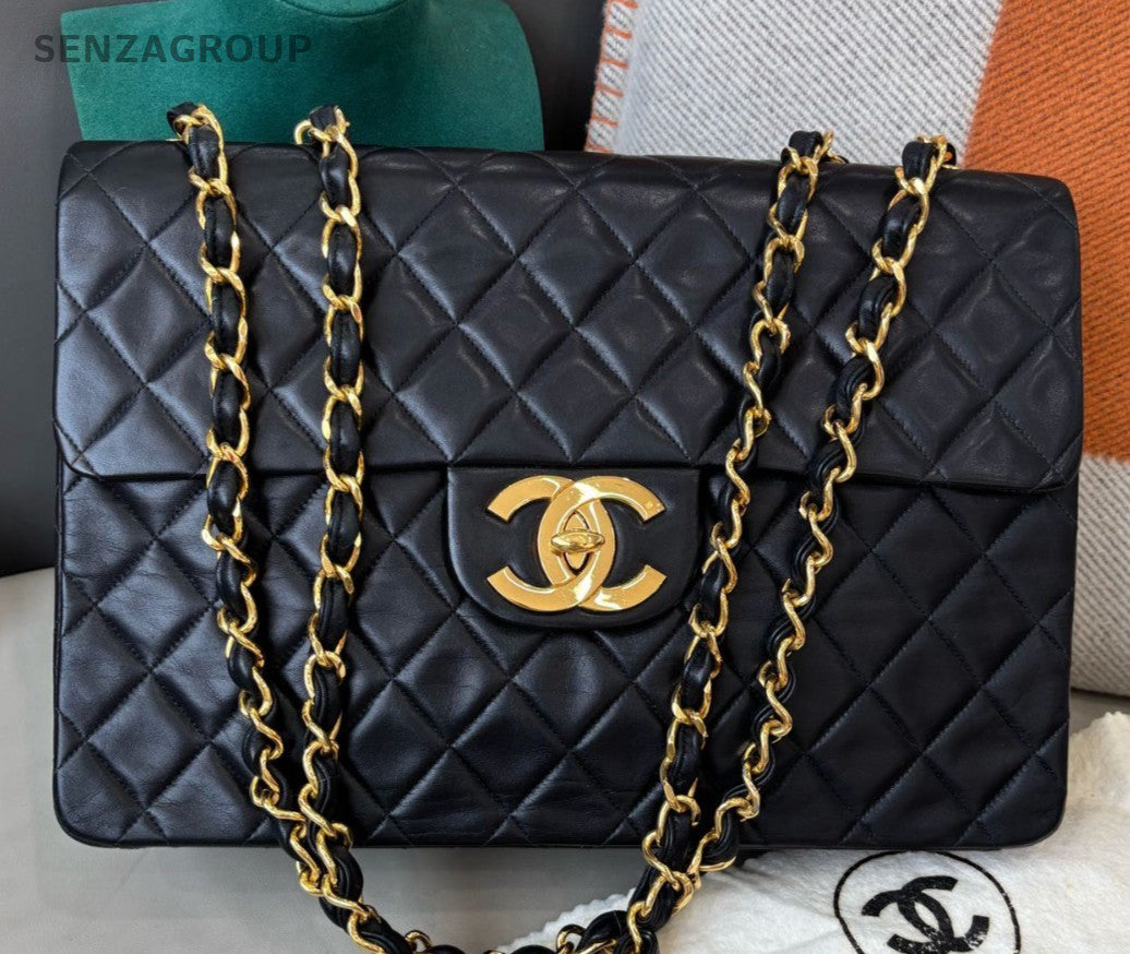Chanel Classic Flap Vintage Chain Shoulder Bag Black Gold Women Diamond