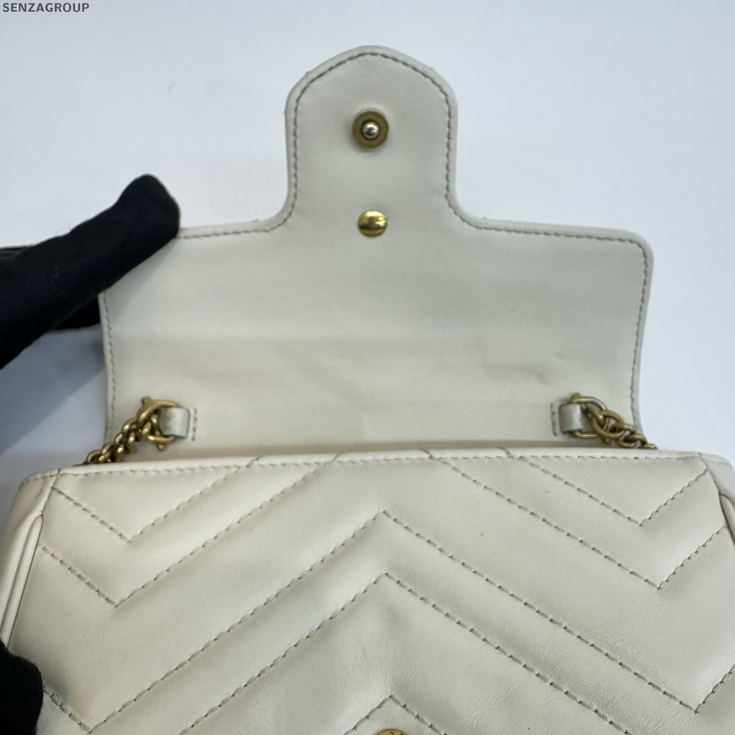 Gucci Marmont Mini Bag White Gold Chain Crossbody Shoulder Bag