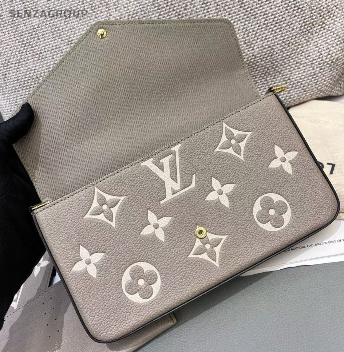 Louis Vuitton Monogram Chain Crossbody Gray Gold Women Classic