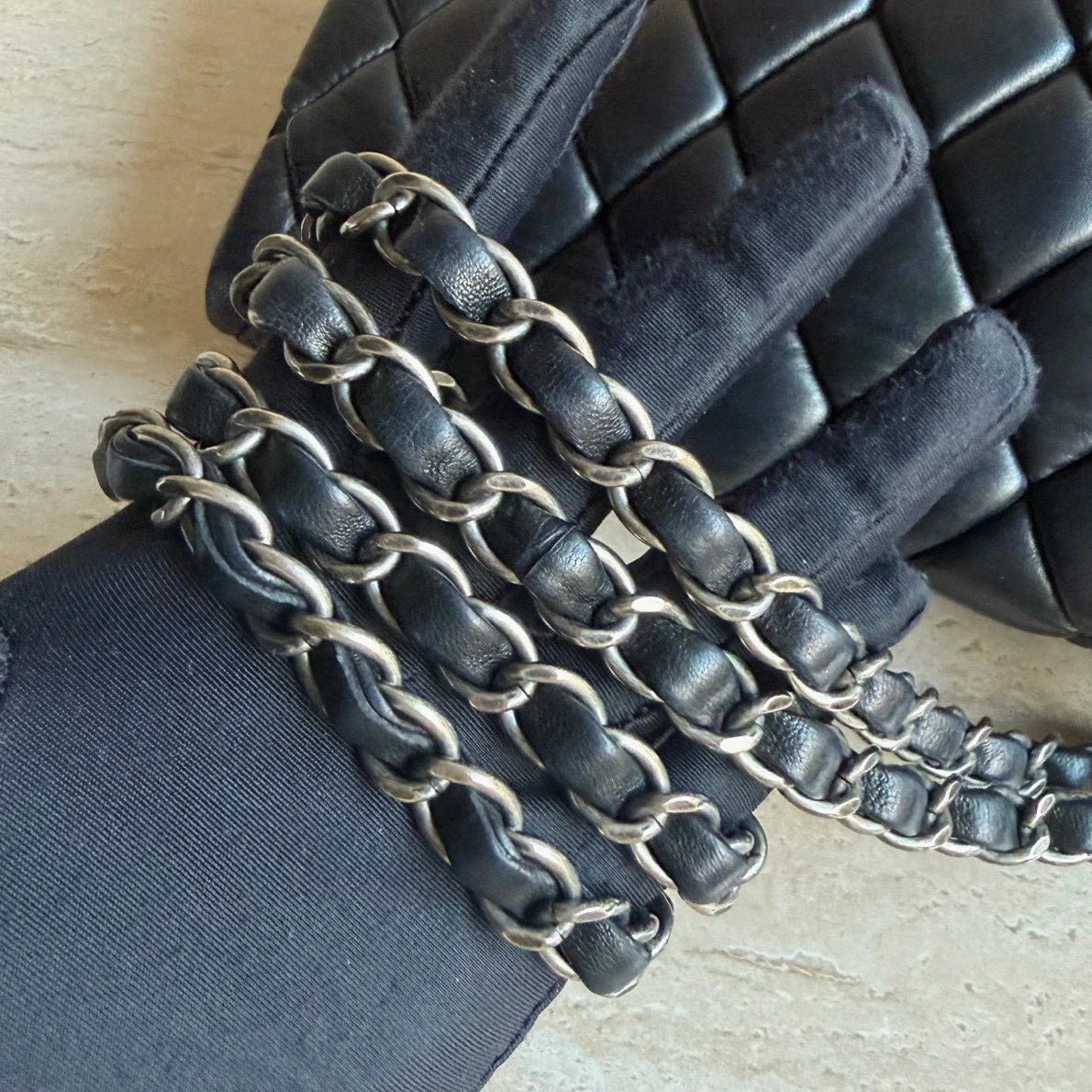 Chanel Classic Flap Puff Diamond Silver Chain Black Shoulder Bag Turn Lock