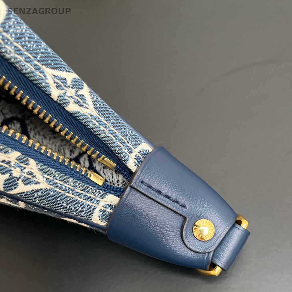 Louis Vuitton Denim Monogram Chain Shoulder Bag Blue Gold Women