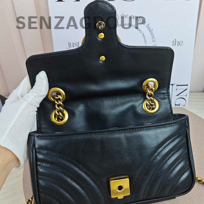 Gucci Marmont 22 Black Gold Chain Shoulder Crossbody Bag Women's Fashion