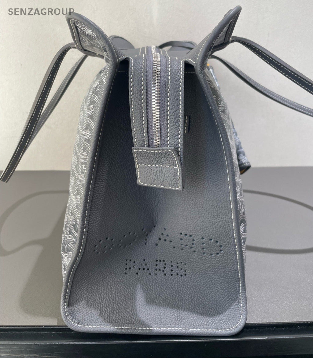 Goyard Hardy Tote PM Canvas Calfskin Shoulder Bag Gray Silver Unisex Adults