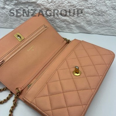 Chanel Pink Gold WOC Chain Shoulder Crossbody Bag Quilted Classic