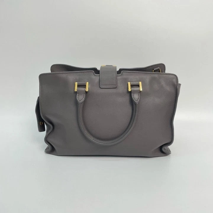 YSL Gray Calfskin Y Buckle Cabas Tote Handbag Crossbody Bag For Women