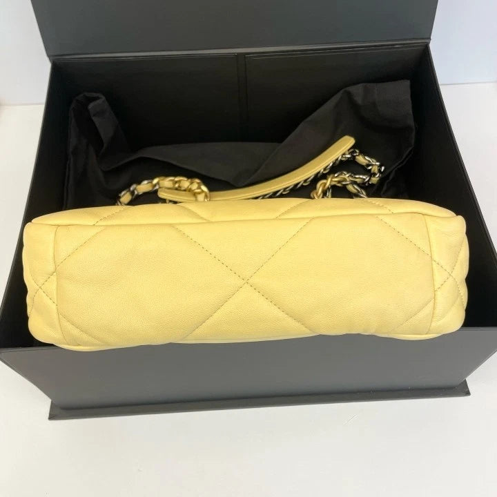 Authentic CHANEL 19Bag Yellow Lambskin Shoulder Bag Women