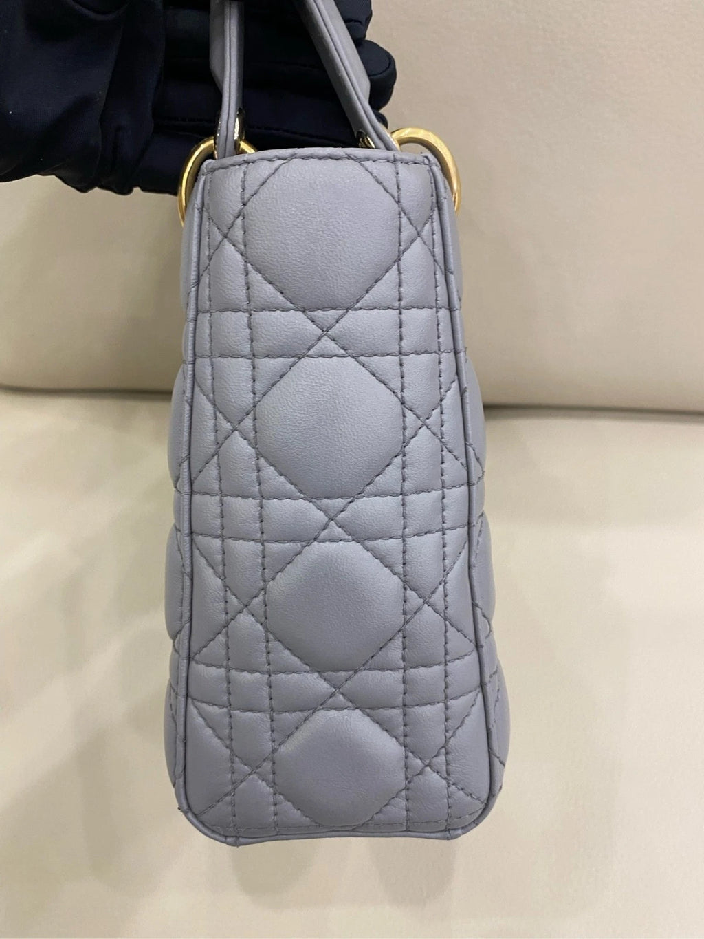 Dior Lady Dior Lambskin Gray Shoulder Bag Top Handle Excellent