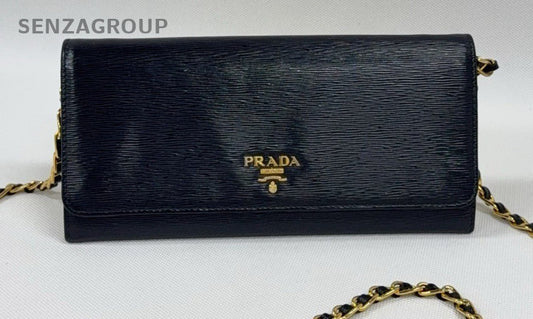 Prada woc Calfskin Shoulder Crossbody Bag Black Gold Women