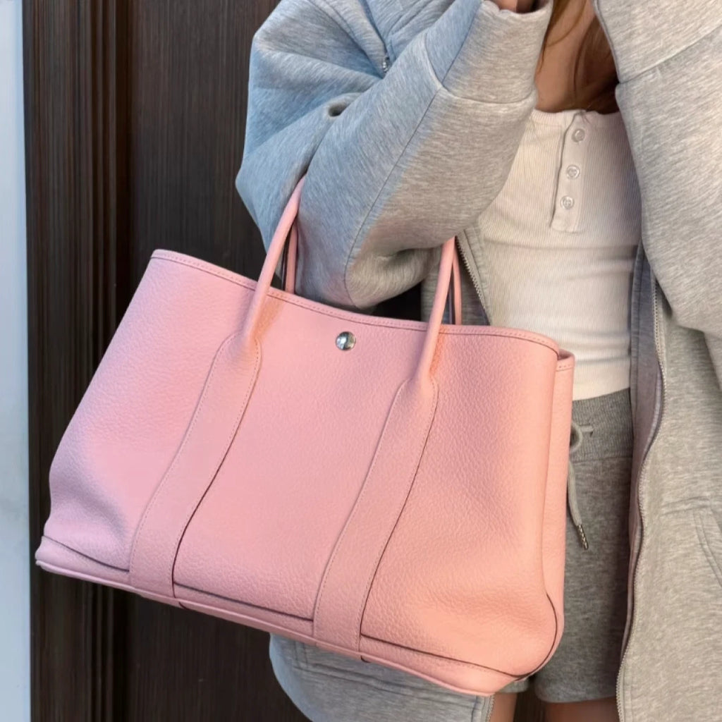 Hermes Garden Party 36 Calfskin Tote Top Handle Bag Pink Silver Women Fashion S