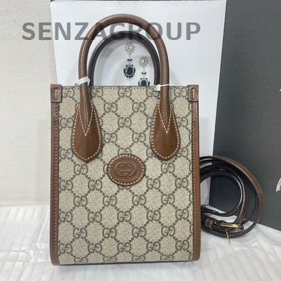 Gucci Mini GG Supreme Tote Bag Brown Beige Shoulder Crossbody Women
