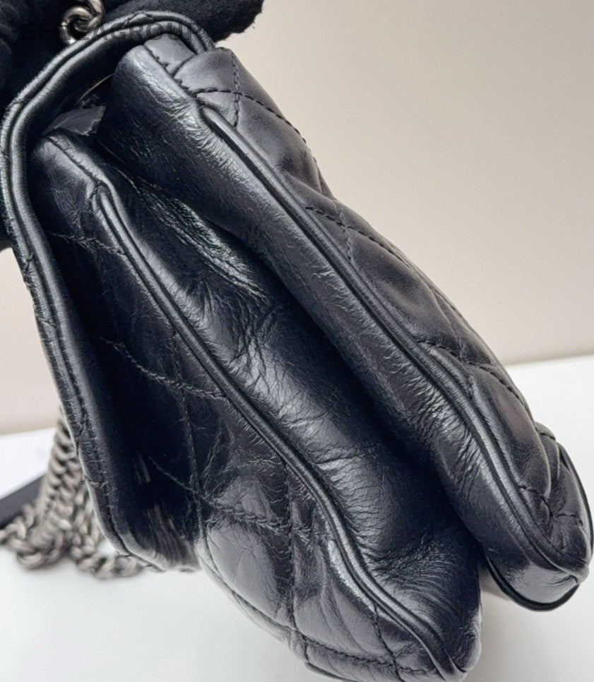 Chanel Classic Flap MM Chain Shoulder Bag Black Silver Used Women Designer