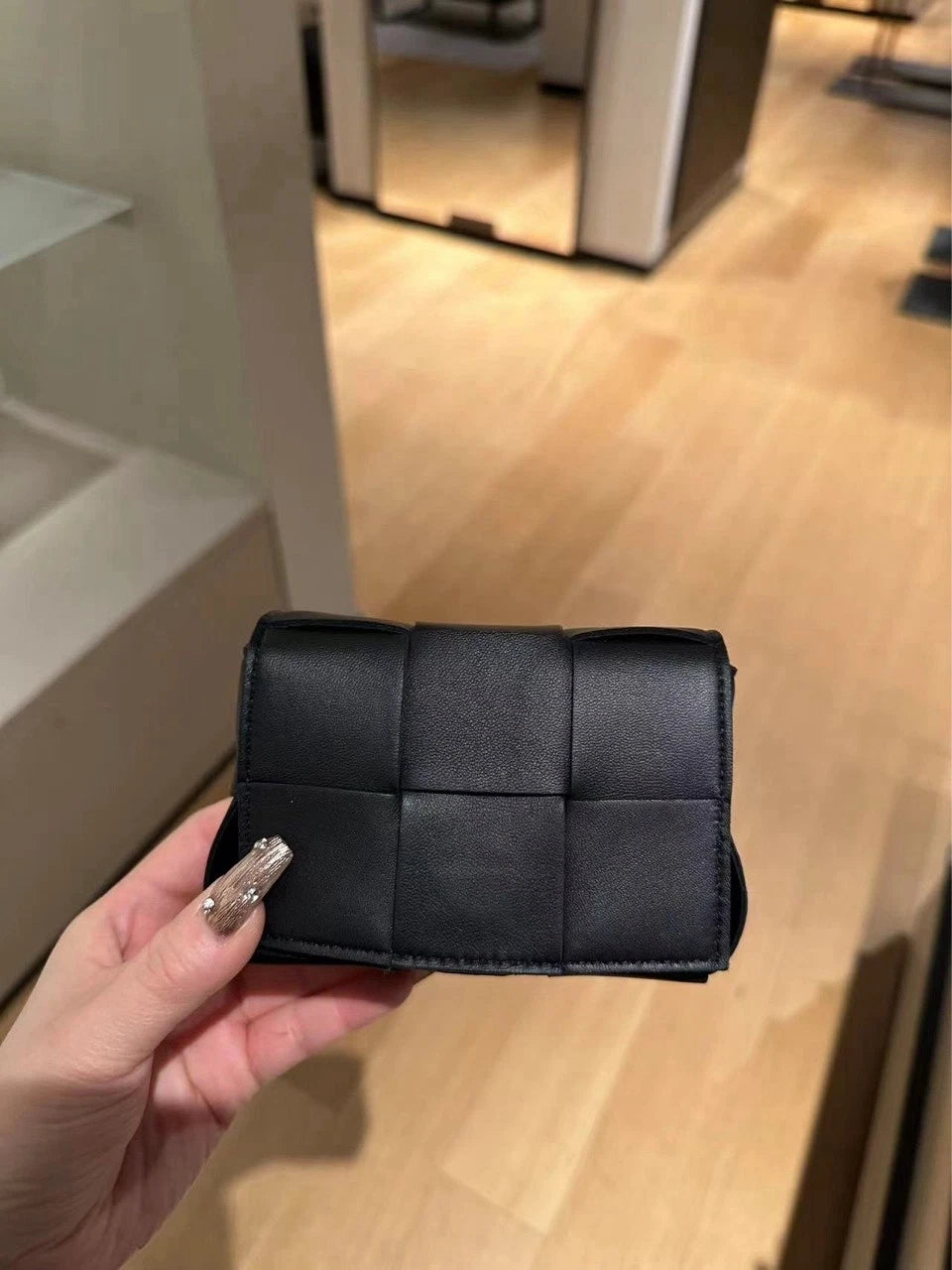 Bottega Veneta Mini Cassette 6-grid Lambskin Woven Pillow Bag Women