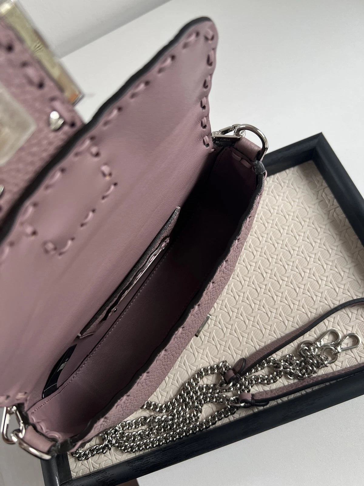 Fendi Baguette Calfskin Purple Top Handle Bag Crossbody Silver Hardware