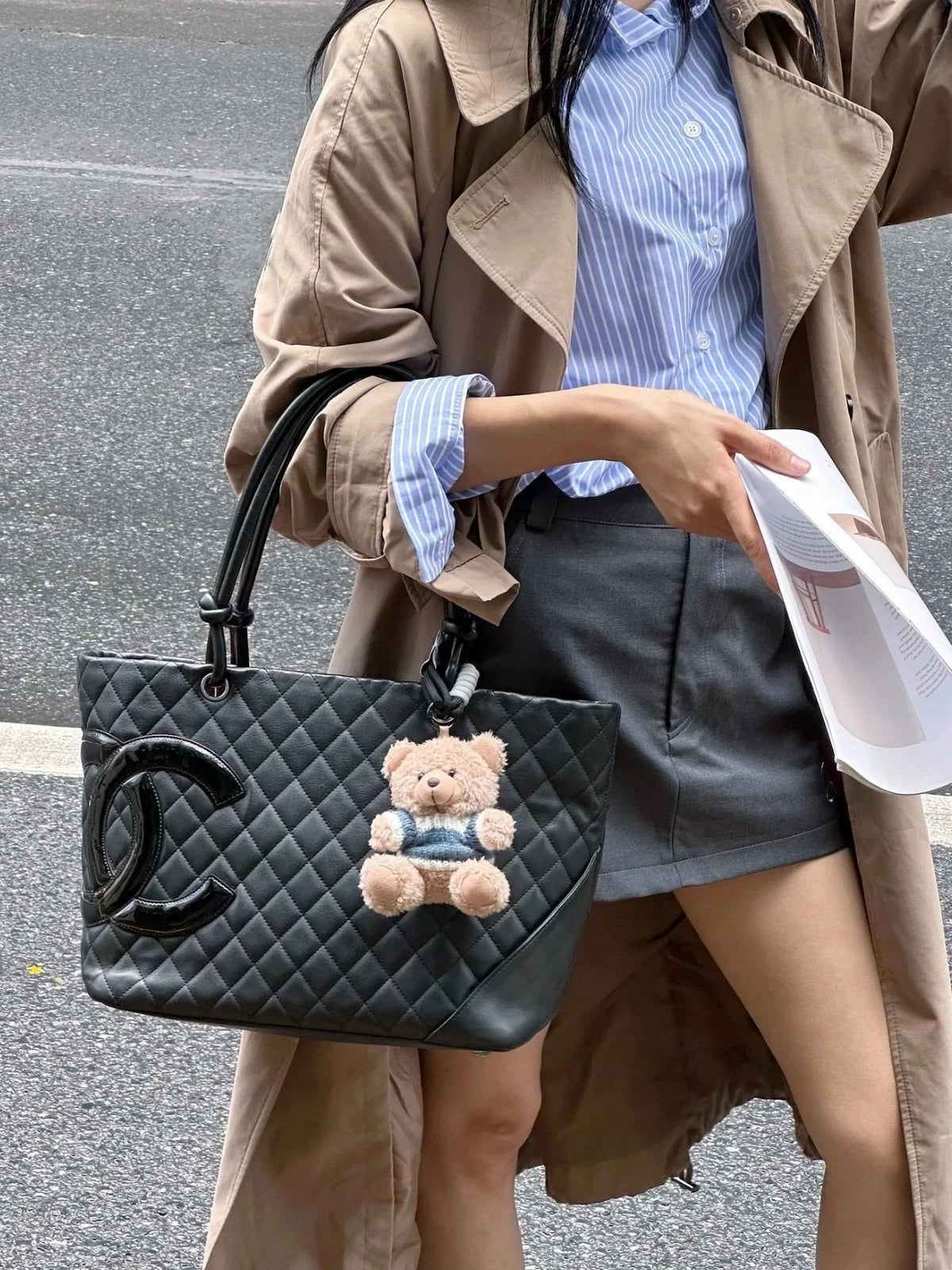 Chanel Cambon GM Tote Soblack Top Handle Bag Diamond Women Classic