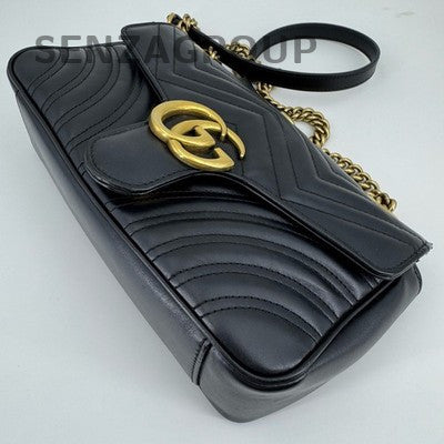 Gucci GG Marmont Black Gold Chain Shoulder Crossbody Bag Classic Women
