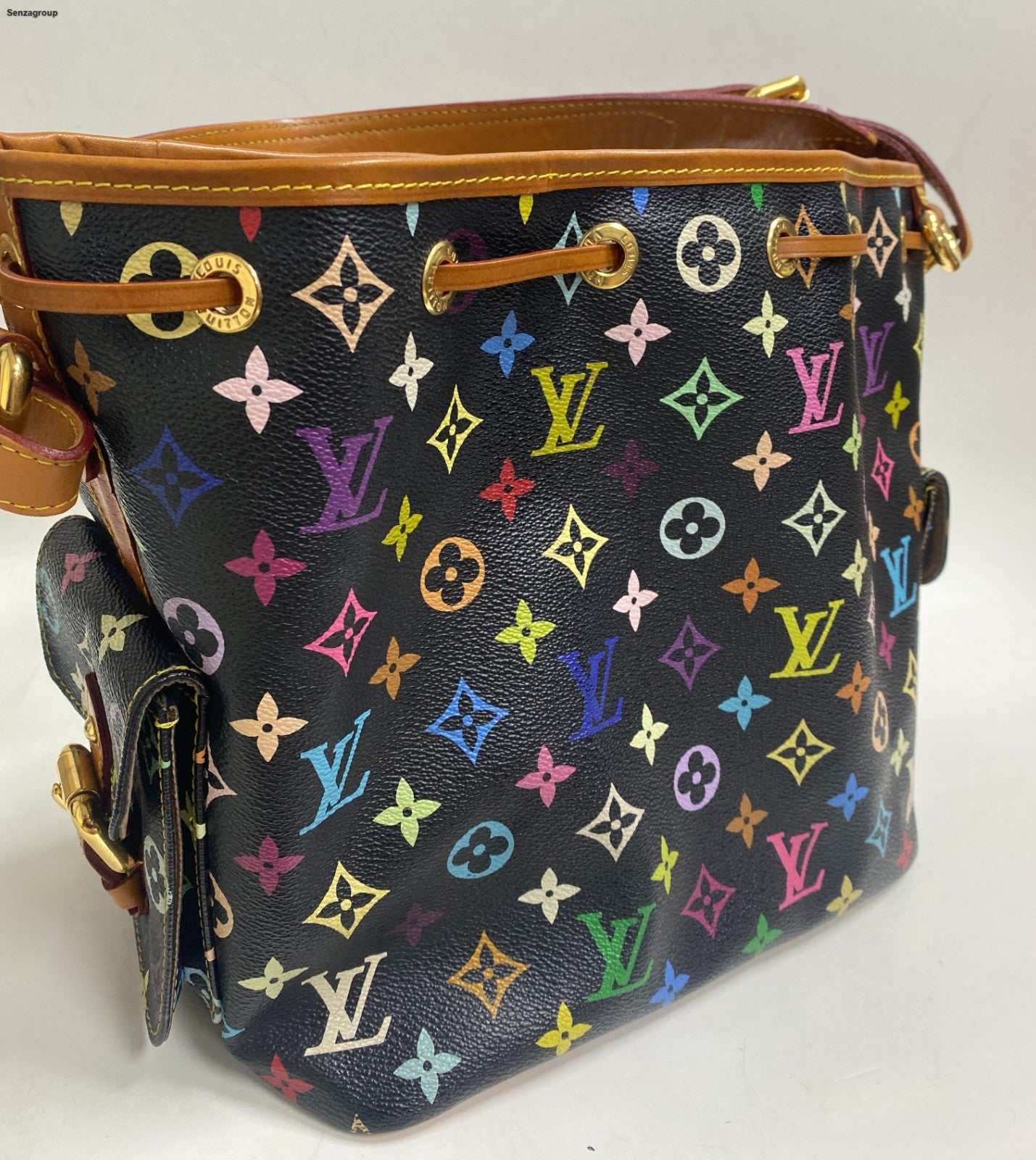 Louis Vuitton Monogram Black Multicolor Bucket Shoulder Bag Crossbody Women