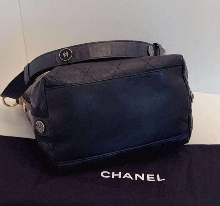 Chanel Hobo PM Chain Shoulder Bag Crossbody Black Gold Women Classic Diamond