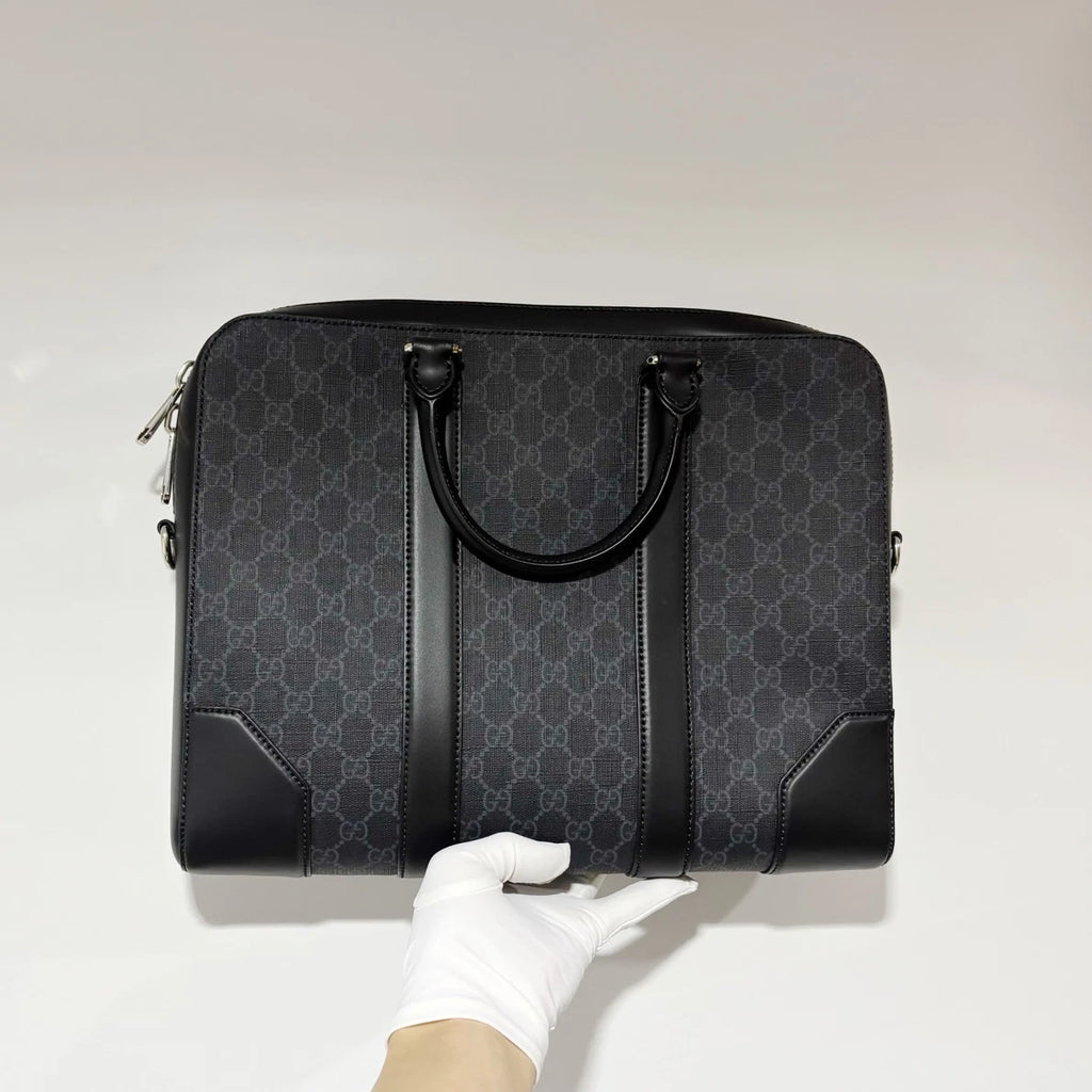 New Gucci GG Supreme Black Canvas Briefcase Laptop Bag No Strap